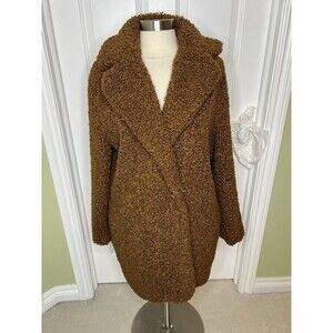 Women's S MAX STUDIO Teddy Bear Brown Collared Cozy Soft Jacket Coat Latch New